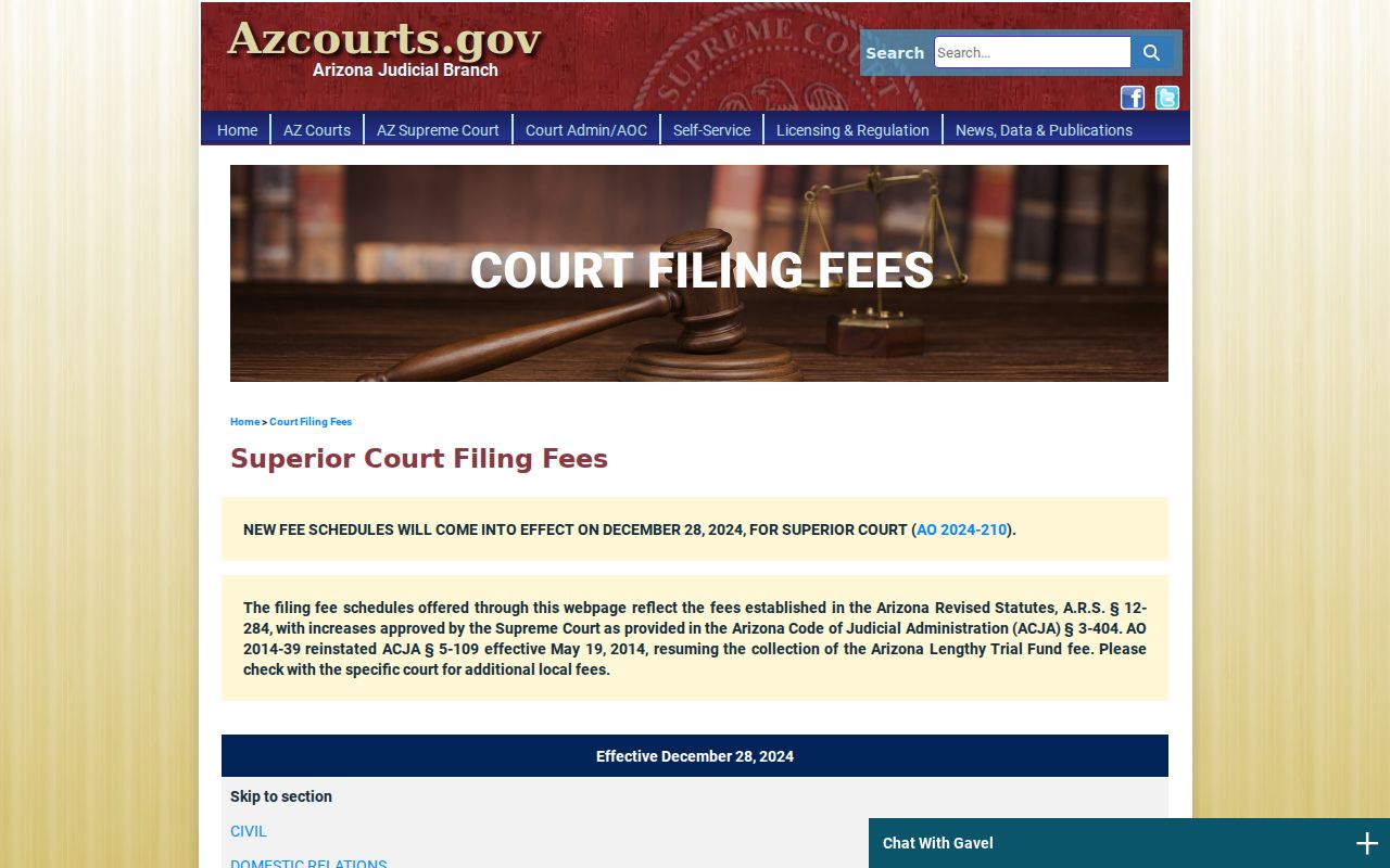 Arizona court record copy and certification fee schedule