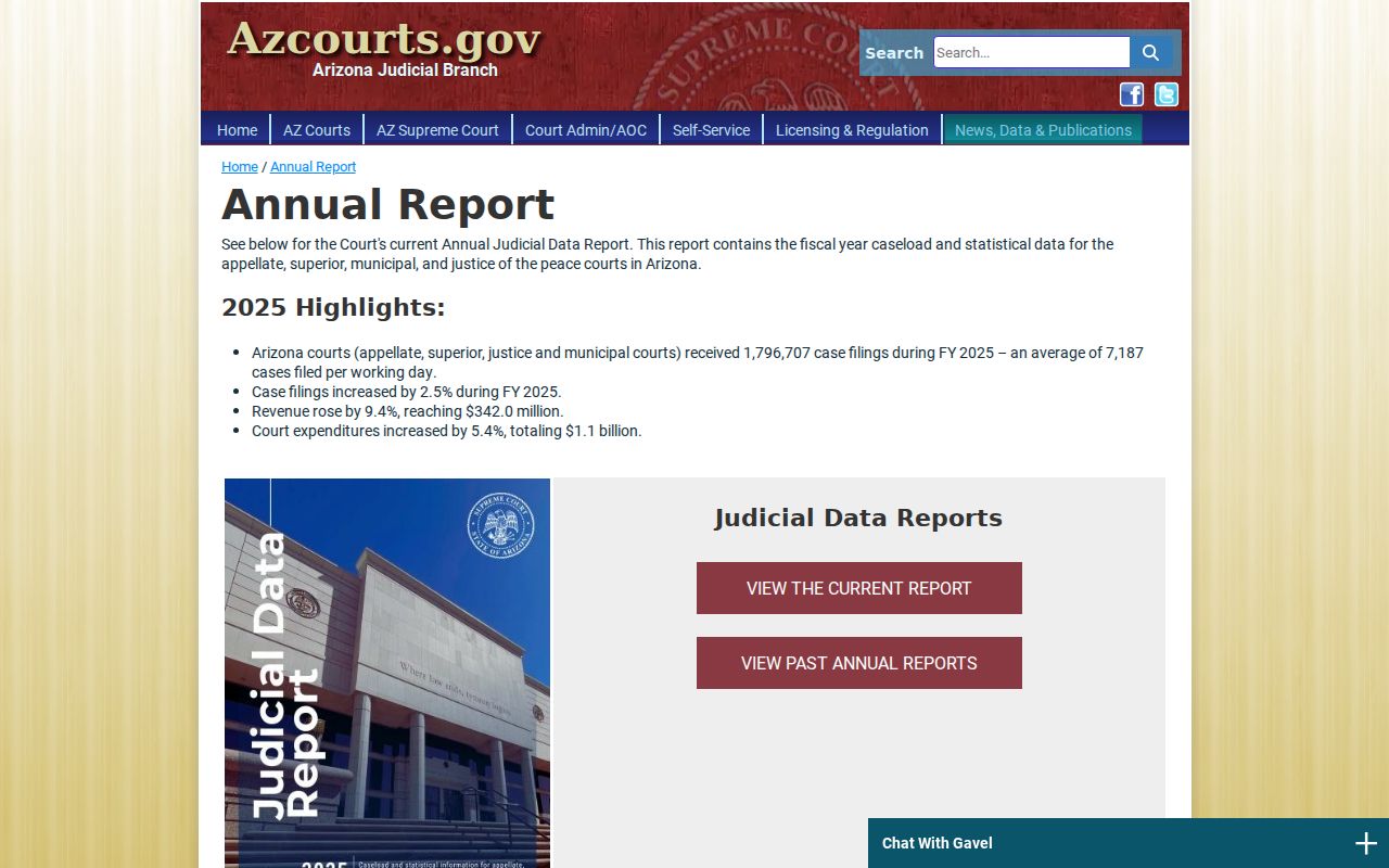 Arizona court docket system FY2025 filing totals and annual report