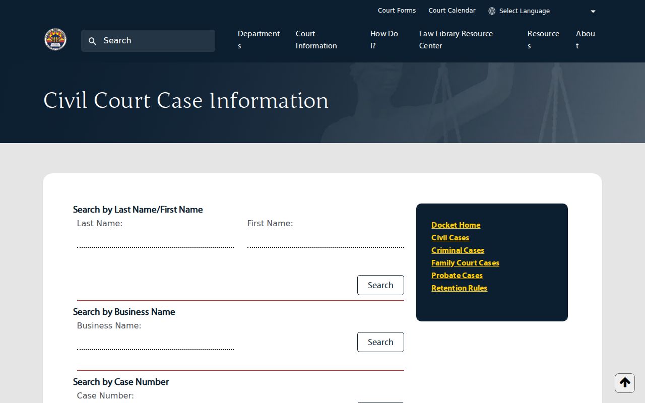 Arizona case search example from a county Superior Court form