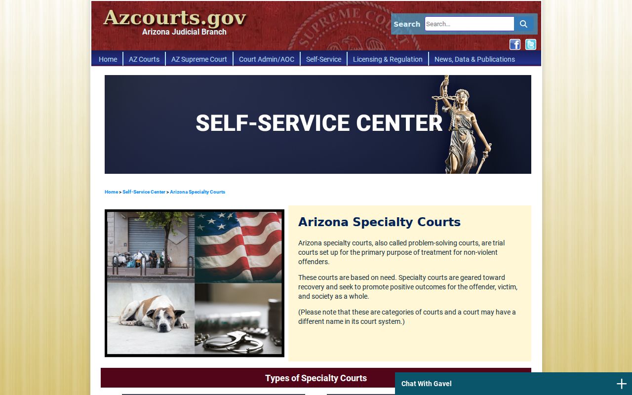 Arizona specialty court docket program categories and court locations