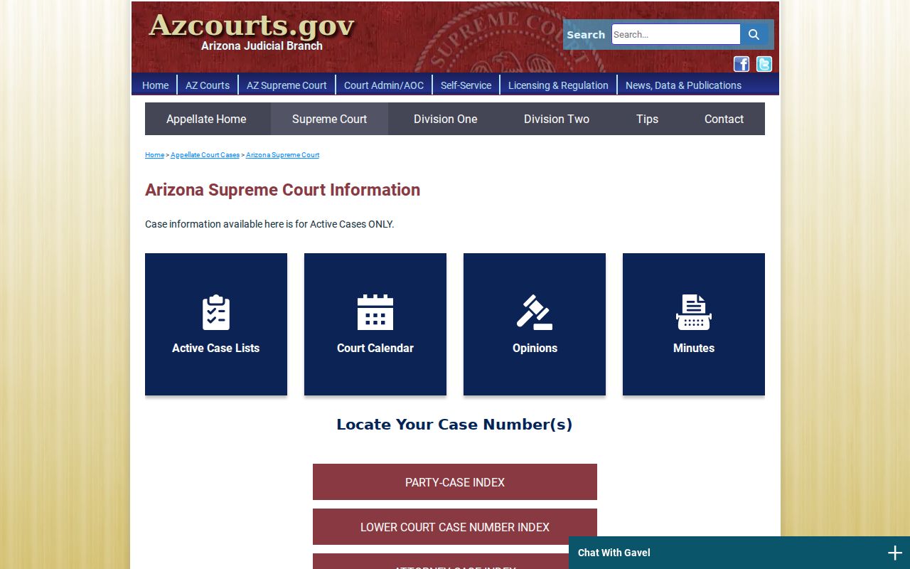 Arizona court system Supreme Court appellate case portal